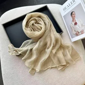 Solid color sheer nylon slub scarf lightweight breathable neck wrap elegant daily styling accessory