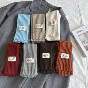 Korean style ribbed knitted long scarf autumn winter versatile solid color neck warmer soft