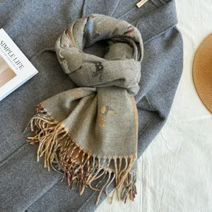 Autumn winter cashmere feel cute puppy jacquard tassel scarf warm women winter shawl