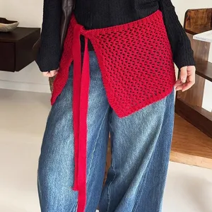Women Knitted Waist Belt Hollow Out Casual Fashion Solid Color Apron Scarf Layering Waist Accessories