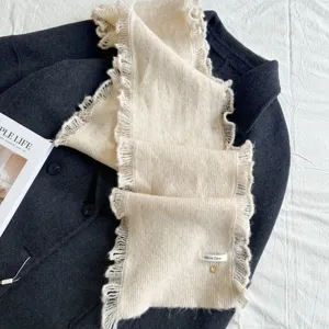 Sweet lace fringe knitted scarf for women winter warm solid color casual daily wear