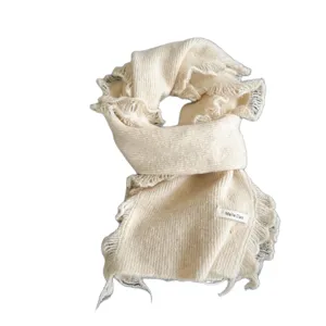 Sweet lace edge knitted warm autumn winter thickened solid color scarf for women daily wear
