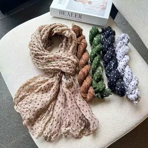 Women Casual Pleated Polka Dot Floral Scarf Lightweight Soft Shawl Wrap Spring Autumn Fashion Accessories
