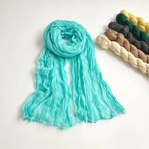 Women solid color crinkle scarf lightweight spring autumn fashion casual breathable daily shawl