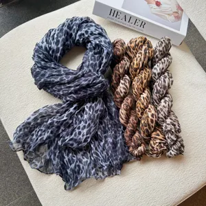 Fashion Leopard Print Pleated Scarf Women Lightweight Polyester Shawl European Style Casual Daily Neckwear