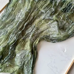 Green cotton linen scarf with vintage paisley floral design, soft warm women winter shawl.