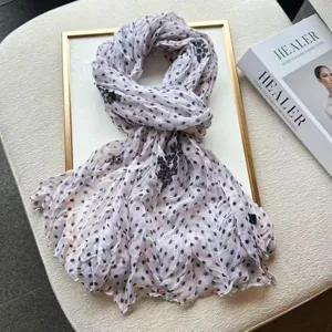 Korean style wrinkled polka dot floral cotton linen scarf for women spring autumn.