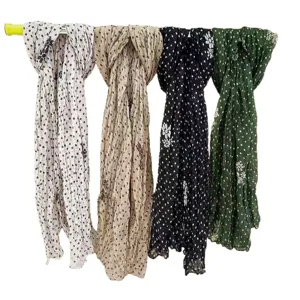 Korean pleated polka dot floral cotton linen scarf for women spring autumn shawl.