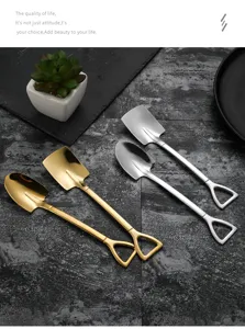 Set de cucharas en forma de pala de acero inoxidable, creativa cuchara de postre café.