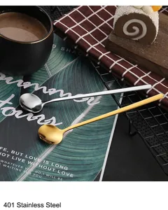 Stainless steel round soup spoon gold silver long handle coffee dessert mixing spoon tableware