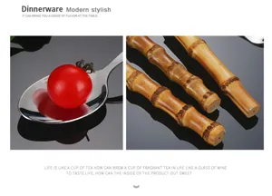 Stainless steel tableware with natural bamboo handle, modern elegant cutlery set for dining.