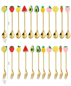 Stainless steel cute fruit spoon and fork set, creative cartoon tableware for coffee dessert.