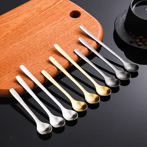 Stainless Steel Coffee Spoon Creative Sandblasted Dessert Spoon Thickened Long Handle Stirring Spoon For Kitchen
