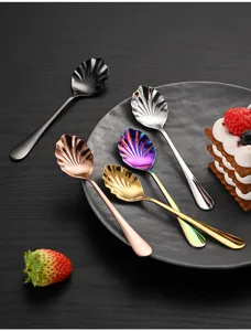 Stainless steel shell shaped spoons, creative coffee dessert cake spoons, stylish kitchen table wear.