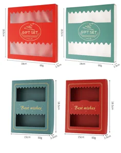 Decorative paper gift boxes with window design, available in red and green colors for packing.