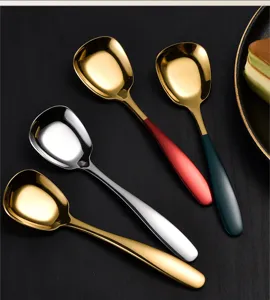 Stainless steel square spoon creative dessert cake spoon flat bottom tableware kitchen tool