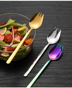 Stainless steel salad spork cutlery set, durable multi-use spoon fork for fruit and dessert.