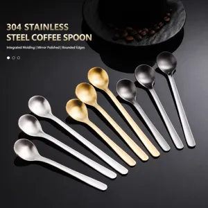 Stainless steel coffee spoons set 304 matte finish long handle dessert stirring spoons