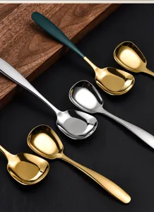 Stainless steel square spoon creative dessert spoon gold silver flat bottom tableware