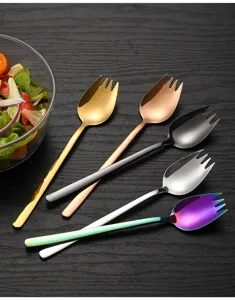 Stainless steel salad spork multi-functional long handle cutlery set colorful kitchen tools