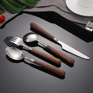 304 Stainless Steel Walnut Wood Western Tableware Chopsticks Round Spoon Pointed Spoon Steak Knife Fork Cutlery