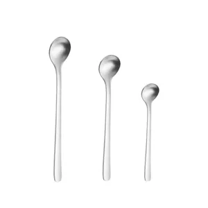 Stainless steel coffee spoons set, long handle dessert mixing spoons, premium matte finish.