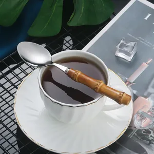 Stainless Steel Spoon with Bamboo Handle 304 Stainless Steel Teaspoon Tableware