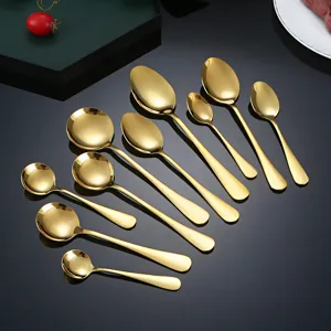 Gold stainless steel spoons set tableware kitchen dining accessories home hotel elegant flatware