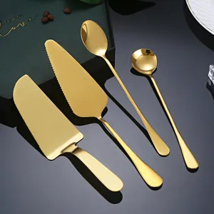 Stainless steel gold cutlery set kitchen tableware cake server spoon set table decor