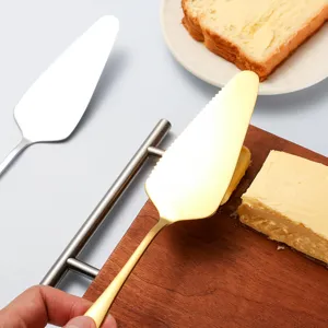 Stainless steel cake server set, gold and silver pie spatula for baking, bread and cheese cutter.