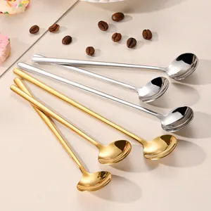 Cuchara Redonda Pequeña de Acero Inoxidable Cuchara de Café Bañada en Oro y Plata Cuchara de Postre Vajilla de Cocina