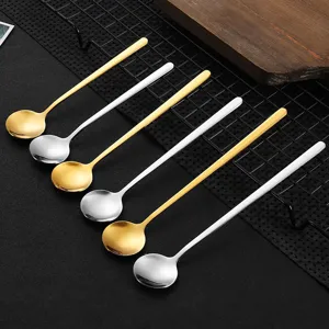 Stainless Steel Coffee Spoon Gold Silver Long Handle Mixing Spoon For Honey Dessert Teaspoon Kitchen Tableware Gift