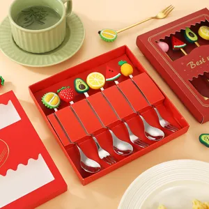Stainless steel fruit spoon set creative cute cartoon handle dessert coffee stirring fork