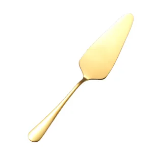 Stainless steel gold cake server spatula with serrated edge for baking pizza and dessert