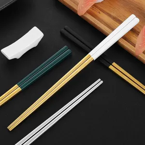 304 stainless steel square non-slip chopsticks set luxury gold tableware home kitchen dining tools