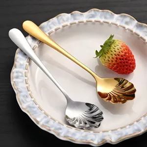 Stainless Steel Seashell Spoon Small Coffee Dessert Cake Spoon Mirror Polished Golden Silver Tableware Kitchen Tool