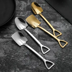 Set de cucharas con forma de pala de acero inoxidable, hermosos cubiertos para postres.