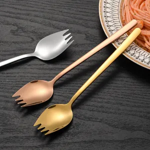 Stainless steel spork long handle salad spoon fork set kitchen dining table tableware utensils