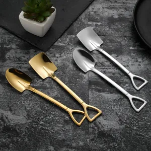 Set de cucharas con forma de pala de acero inoxidable oro plata postre café 4 piezas