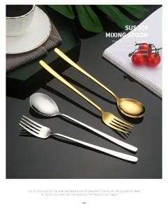 304 stainless steel long handle spoon and fork set, elegant cutlery for coffee and dessert.