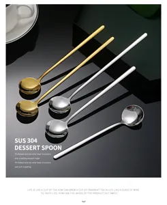 Stainless steel long handle dessert spoon gold and silver coffee spoon mixing spoon