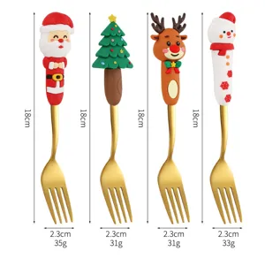 Christmas stainless steel fork set with cute cartoon silicone handles, 18cm long dessert cutlery.