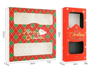 Christmas gift boxes with clear window design, red plaid pattern for cutlery sets, size details.