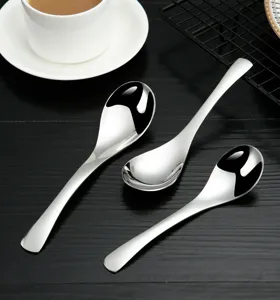 Thickened 304 stainless steel spoons set, mirror polished deep soup spoons for home kitchen.