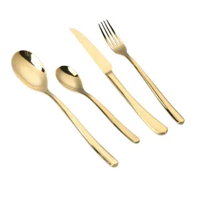 Gold stainless steel flatware set 4-piece modern western cutlery knife spoon fork
