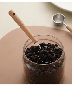 Stainless steel measuring spoon with wood handle for coffee beans tea powder kitchen tools