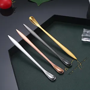 Stainless steel long handle tea spoon set, creative coffee mixing spoon, multi-color kitchen tool.