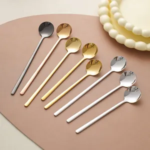 Stainless steel long handle spoon set, stylish round head coffee spoon for dessert honey.