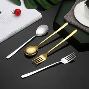 304 Stainless Steel Korean Style Long Handle Spoon And Fork Tableware Mirror Polished Coffee Dessert Cutlery Tool