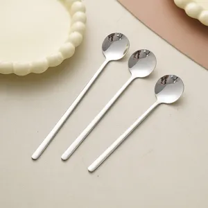 Stainless steel long handled spoon, small round coffee spoon, dessert spoon, kitchen tableware.